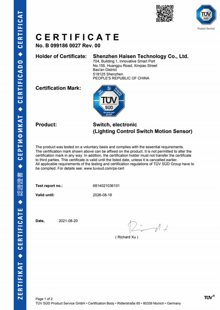 CHINA Shenzhen HAISEN Technology Co.,Ltd. Certificações